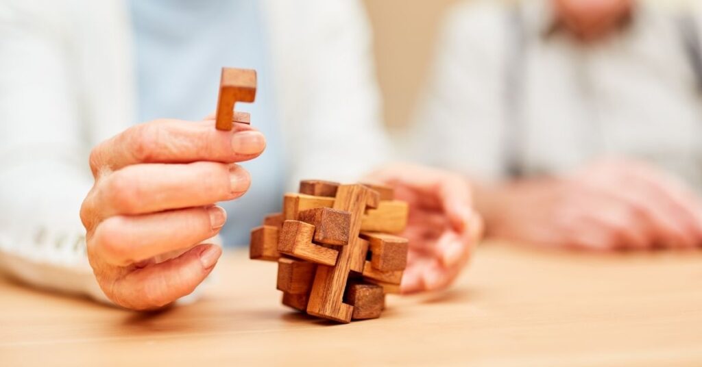 a puzzle cube used in therapy for memory care programs